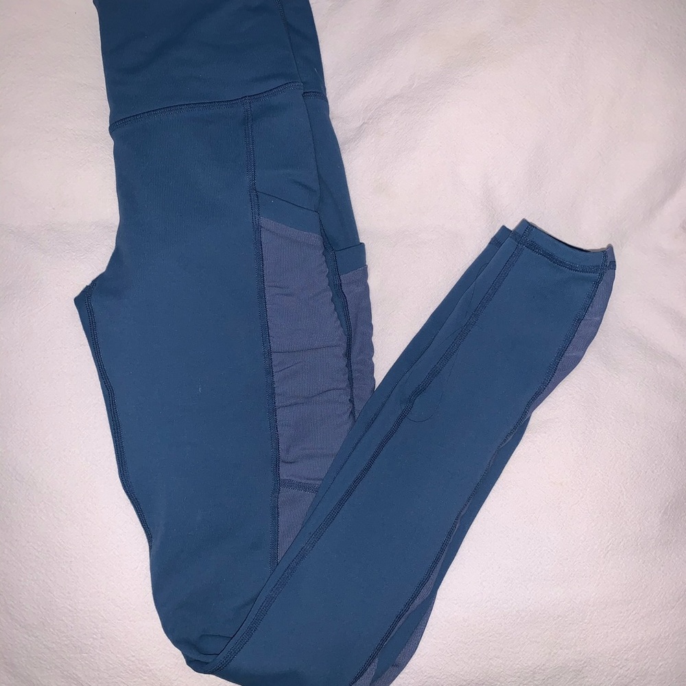 Blue Athletic Leggings with Mesh Panel